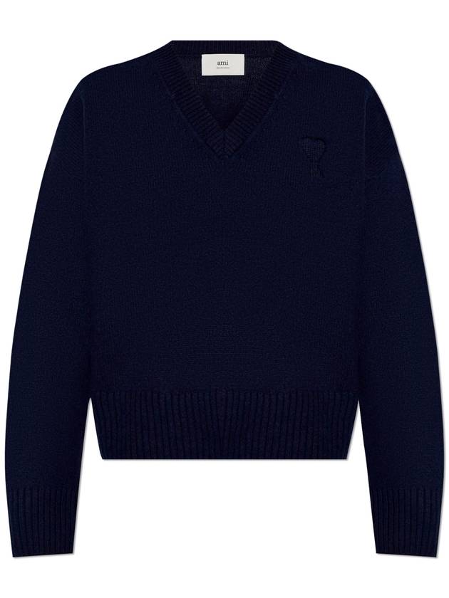 Ami Alexandre Mattiussi Wool Sweater, Women's, Navy Blue - AMI - BALAAN 1