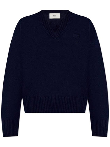 Ami Alexandre Mattiussi Wool Sweater, Women's, Navy Blue - AMI - BALAAN 1