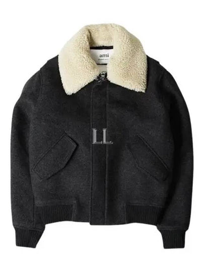 Shearling Collar Wool Jacket Grey - AMI - BALAAN 2