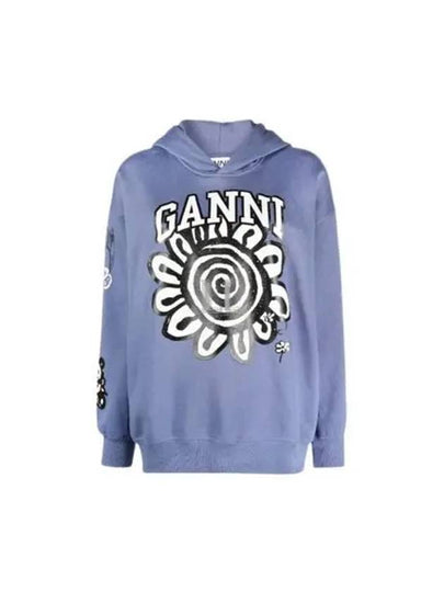 Printed Cotton Hoodie Blue - GANNI - BALAAN 2