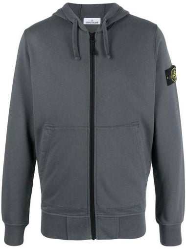 Men Wappen Cotton Fleece Hooded  Zip Up Dark Grey - STONE ISLAND - BALAAN 1