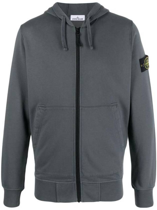 Men Wappen Cotton Fleece Hooded  Zip Up Dark Grey - STONE ISLAND - BALAAN 1