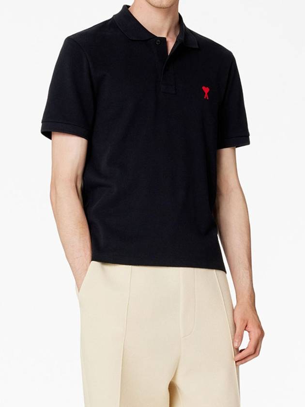 Heart Logo Polo Shirt Black - AMI - BALAAN 5