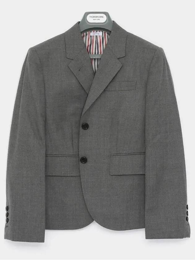 Women's Twill Slim Fit Single Breasted Wool Jacket Mid Grey - THOM BROWNE - BALAAN 4