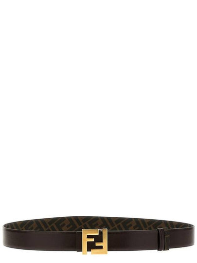 FF Square Buckle Reversible Leather Canvas Belt Brown - FENDI - BALAAN 2