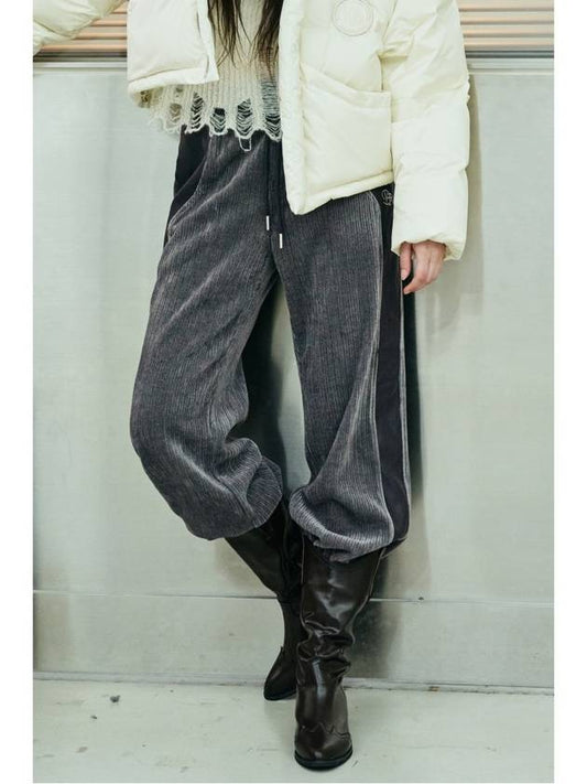 leather color scheme corduroy banding track pants gray - DIAIRE - BALAAN 2
