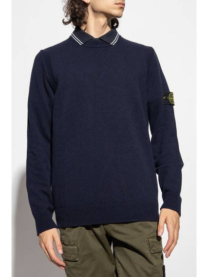 Logo Patch Crew Neck Wool Knit Top Navy - STONE ISLAND - BALAAN 2