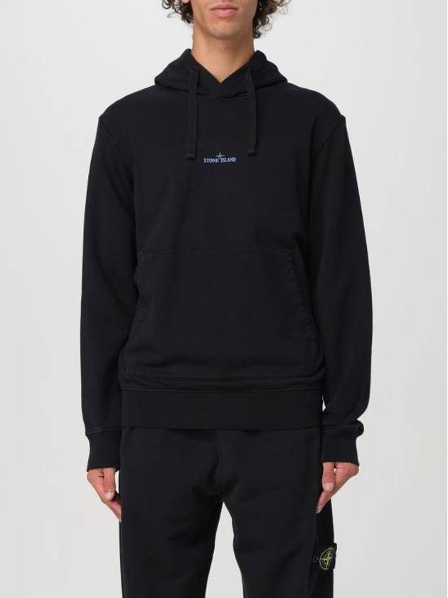 Logo Print Cotton Hoodie Black - STONE ISLAND - BALAAN 2