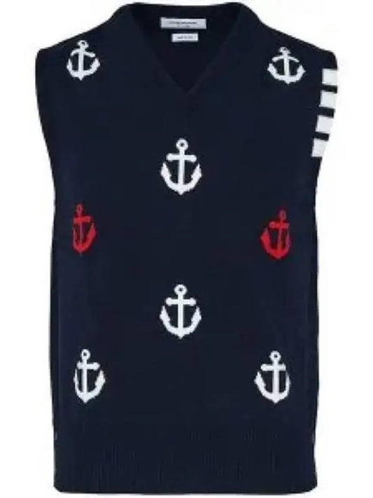 Anchor Pattern Knit Cotton Vest Navy - THOM BROWNE - BALAAN 2