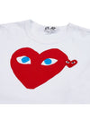 Play Men's Double Blue Eyes Heart Red Wappen Short Sleeve T-Shirt White - COMME DES GARCONS - BALAAN 4