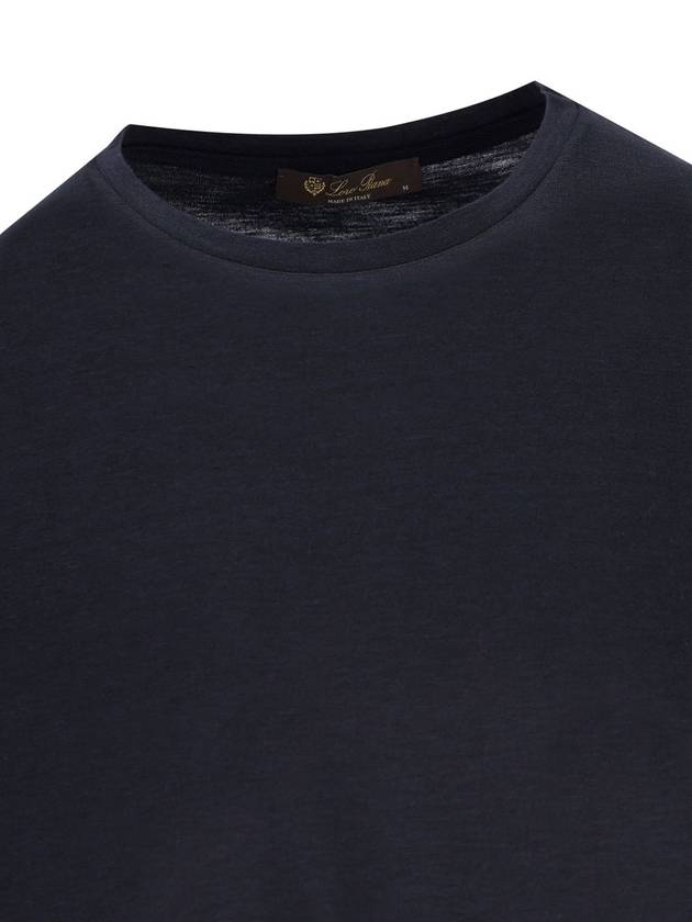 Silk Cotton Soft Short Sleeve T-Shirt Navy Blue - LORO PIANA - BALAAN 4