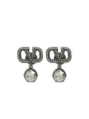 V Logo Signature Embellished Earrings Silver - VALENTINO - BALAAN 1