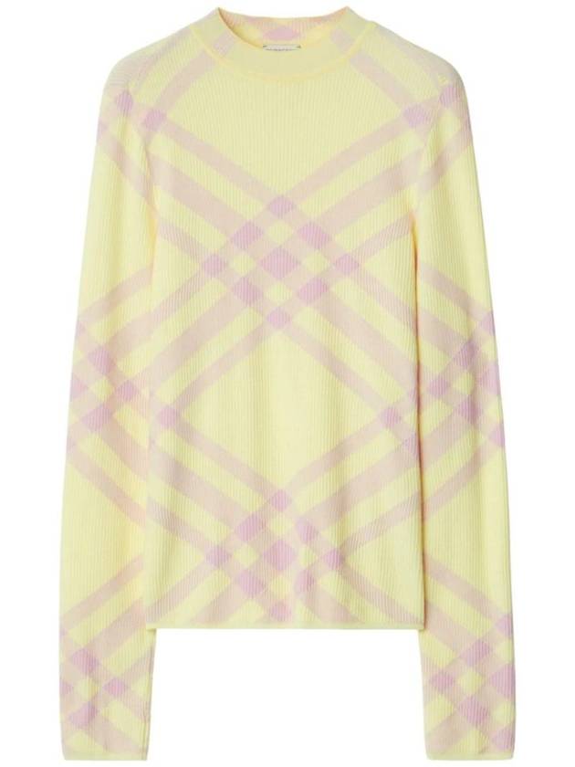 Check Wool Blend Knit Top Light Yellow - BURBERRY - BALAAN 1