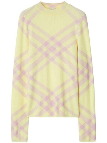 Check Wool Blend Knit Top Light Yellow - BURBERRY - BALAAN 1