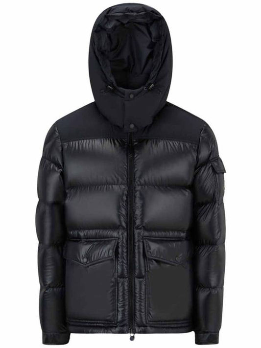 Moncler 1A00255 595ZJ 999 MASAYA logo patch two tone short down jacket glossy black men s padding - MONCLER - BALAAN 2