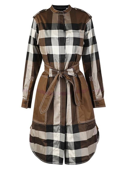 Check Tie Waist Shirt Midi Dress Brown - BURBERRY - BALAAN 2