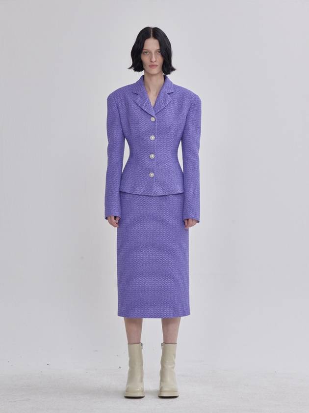 Rye Tweed Bonding Wide Shoulder X-Line Silhouette Jacket Purple - LIE - BALAAN 2