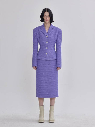 Rye Tweed Bonding Wide Shoulder X-Line Silhouette Jacket Purple - LIE - BALAAN 2