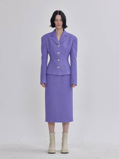 Tweed Bonding Wide Shoulder X-Line Silhouette Jacket Purple - LIE - BALAAN 1