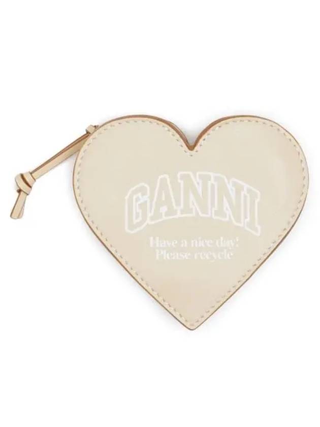 Funny Heart Leather Zipped Coin Purse Butter Cream - GANNI - BALAAN 2