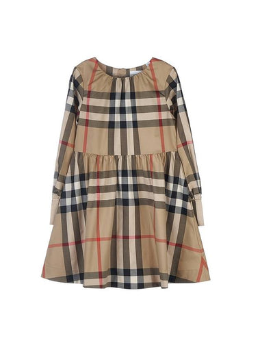 Kids Check Long Sleeve Dress Beige - BURBERRY - BALAAN 1