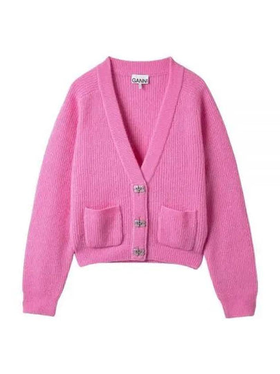 V-Neck Button Alpaca Wool Cardigan Pink - GANNI - BALAAN 2