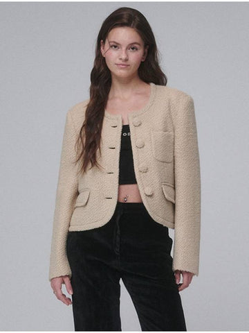 Boucle Wool Cropped Jacket Beige - OPENING SUNSHINE - BALAAN 1