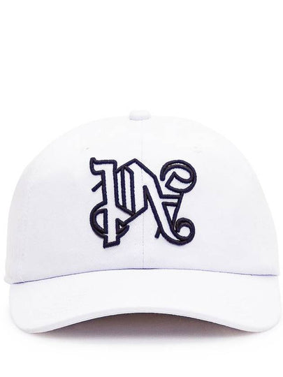 Monogram Embroidered Base Ball Cap White - PALM ANGELS - BALAAN 2