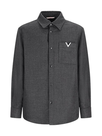 WOOL TWEED SHIRT JACKET WITH METALLIC V DETAIL - VALENTINO - BALAAN 1