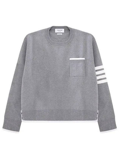 Milano Stitch 4-Bar Boxy Crew Neck Pullover Knit Top Grey - THOM BROWNE - BALAAN 2