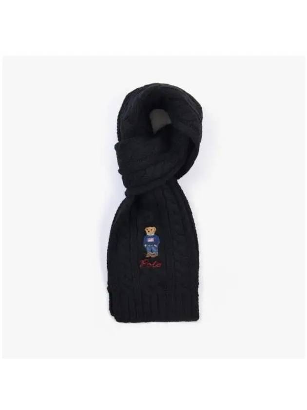 Embroidered Bear Cable Knit Wool Muffle Black - POLO RALPH LAUREN - BALAAN 5