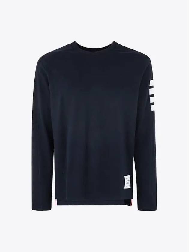 4-Bar Striped Cotton Long Sleeve T-Shirt Navy - THOM BROWNE - BALAAN 2