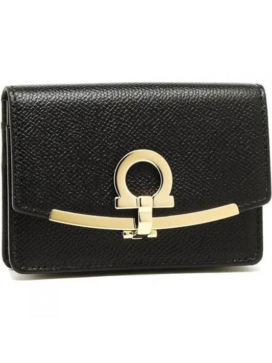 Gancini Calfskin Card Wallet Black - SALVATORE FERRAGAMO - BALAAN 2