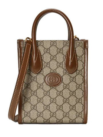 Mini Tote Bag with Interlocking G Beige Ebony Brown - GUCCI - BALAAN 1