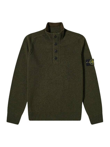 Wappen Wool Blending Half Zip Up Knit Top Olive - STONE ISLAND - BALAAN 1