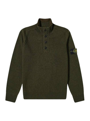 Wappen Wool Blending Half Zip Up Knit Top Olive - STONE ISLAND - BALAAN 1