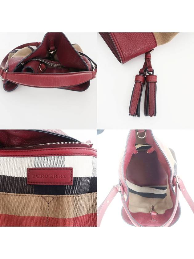 Medium House Check Canvas Ashby Bucket Shoulder Bag Burgundy 4020489 - BURBERRY - BALAAN 7