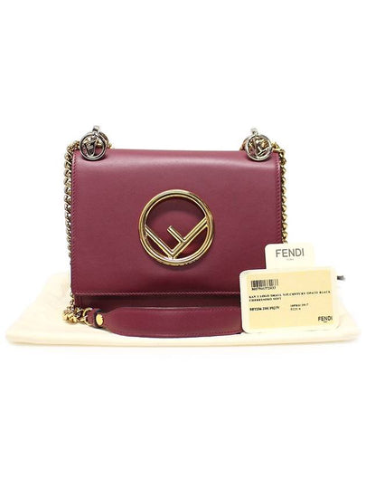 Fendi 8BT286 Black Cherry Calfskin Khan Eye F Small Gold Chain Shoulder Bag - FENDI - BALAAN 2