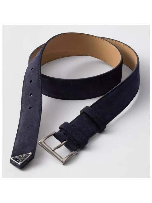 Suede Leather Belt Navy - PRADA - BALAAN 3