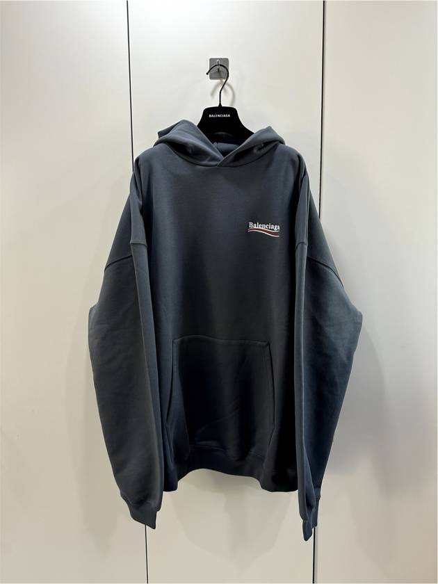 S Men Political Embroidery Logo Large Fit Hooded Sweatshirt Gray - BALENCIAGA - BALAAN 4