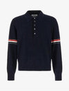 Striped Virgin Wool Long Sleeve Polo Shirt Navy - THOM BROWNE - BALAAN 2