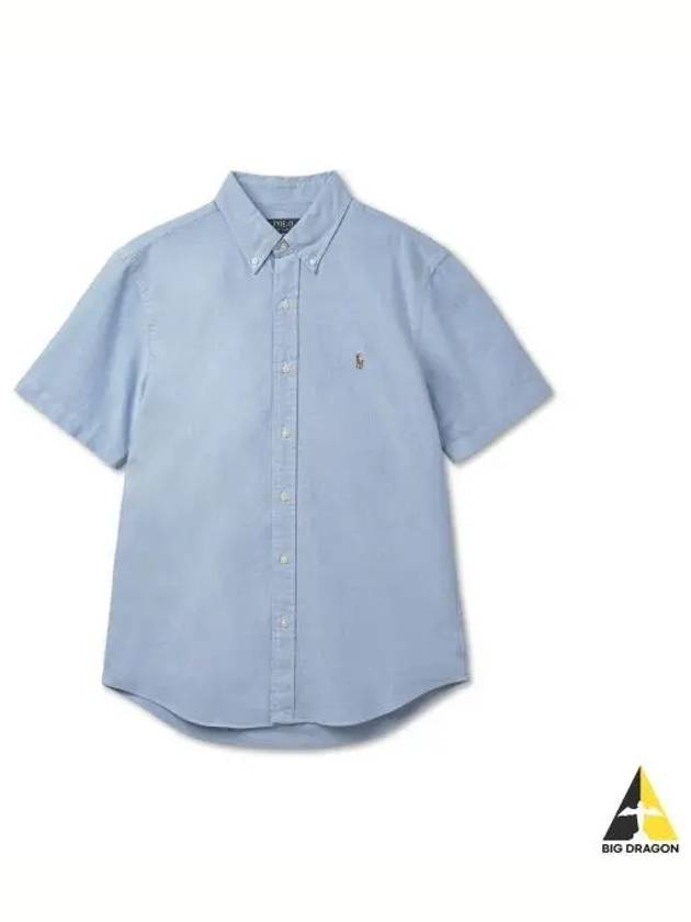 Custom fit short sleeve oxford shirt blue - POLO RALPH LAUREN - BALAAN 1