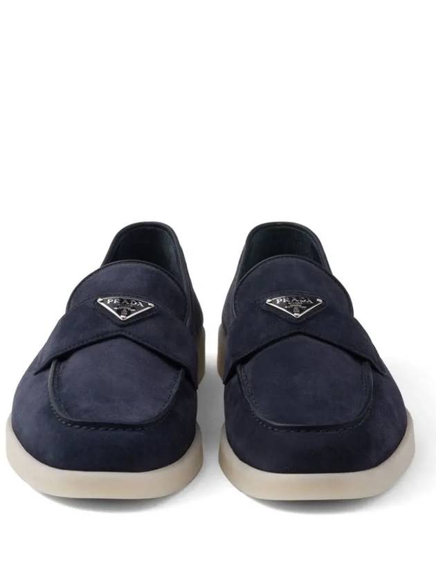 Triangle Logo Suede Loafers Navy - PRADA - BALAAN 4