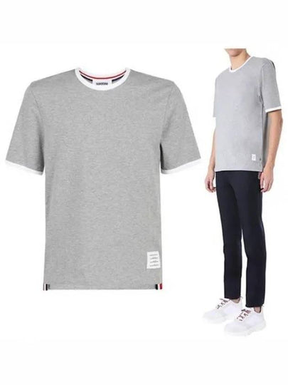 Men's Contrast Trim Short Sleeve T-Shirt  Light Grey - THOM BROWNE - BALAAN 2