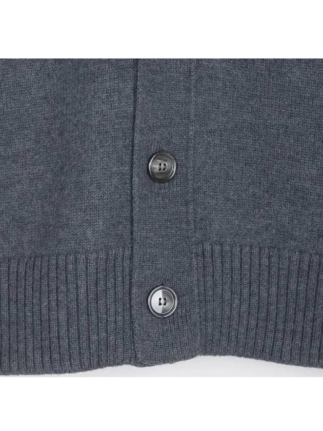 Heart Logo V Neck Wool Cardigan Heather Grey - AMI - BALAAN 4