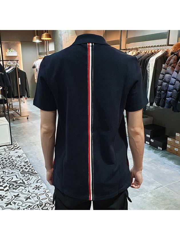 Men's Cotton Pique Center Bag Striped Short Sleeve Polo Shirt  Navy - THOM BROWNE - BALAAN 6