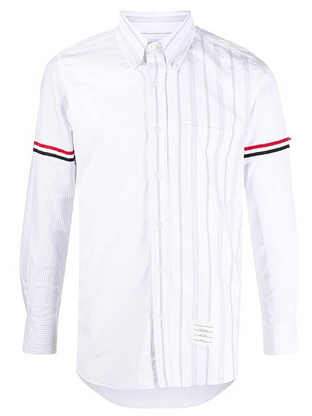 Men's Poplin Grosgrain Armband Stripe Long Sleeve Shirt White - THOM BROWNE - BALAAN 7