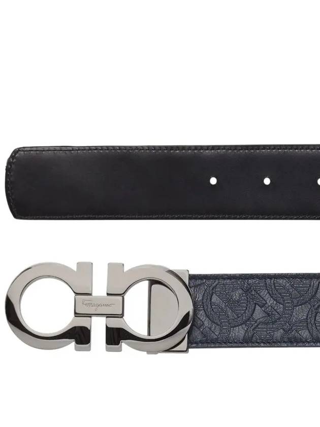 Gancini Reversible Adjustable Smooth Hammered Calfskin Leather Belt Navy - SALVATORE FERRAGAMO - BALAAN.