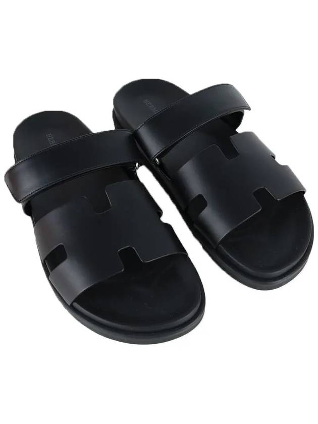 Hermes Chypre H Logo Calfskin Sandals Black - HERMES - BALAAN 6