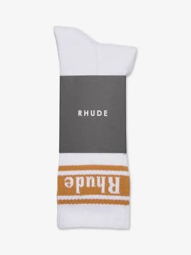 Men s Striped Logo Socks White Mustard RHFW22SO080706600660 - RHUDE - BALAAN 1